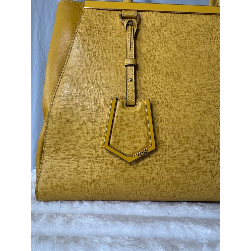 Fendi 2Jours Yellow Textured Leather Large Satchel Gold Hardware with Twilly#834 - Picture 11 of 16